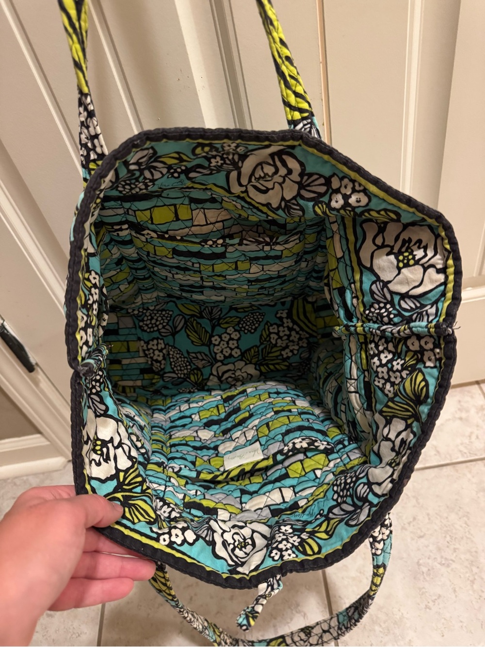 Vera Bradley Turquoise Floral Quilted Tote with Lime Accents - Picture 2 of 3